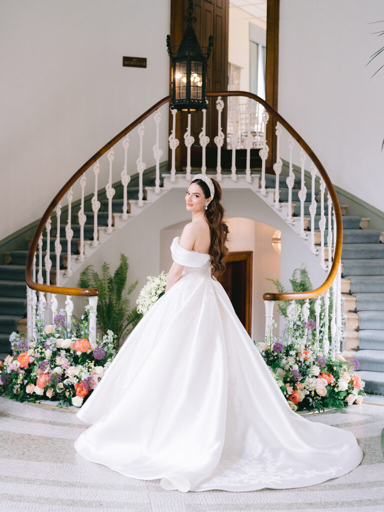 Bridal portrait with wedding flowers at Hawkstone Hall Shropshire