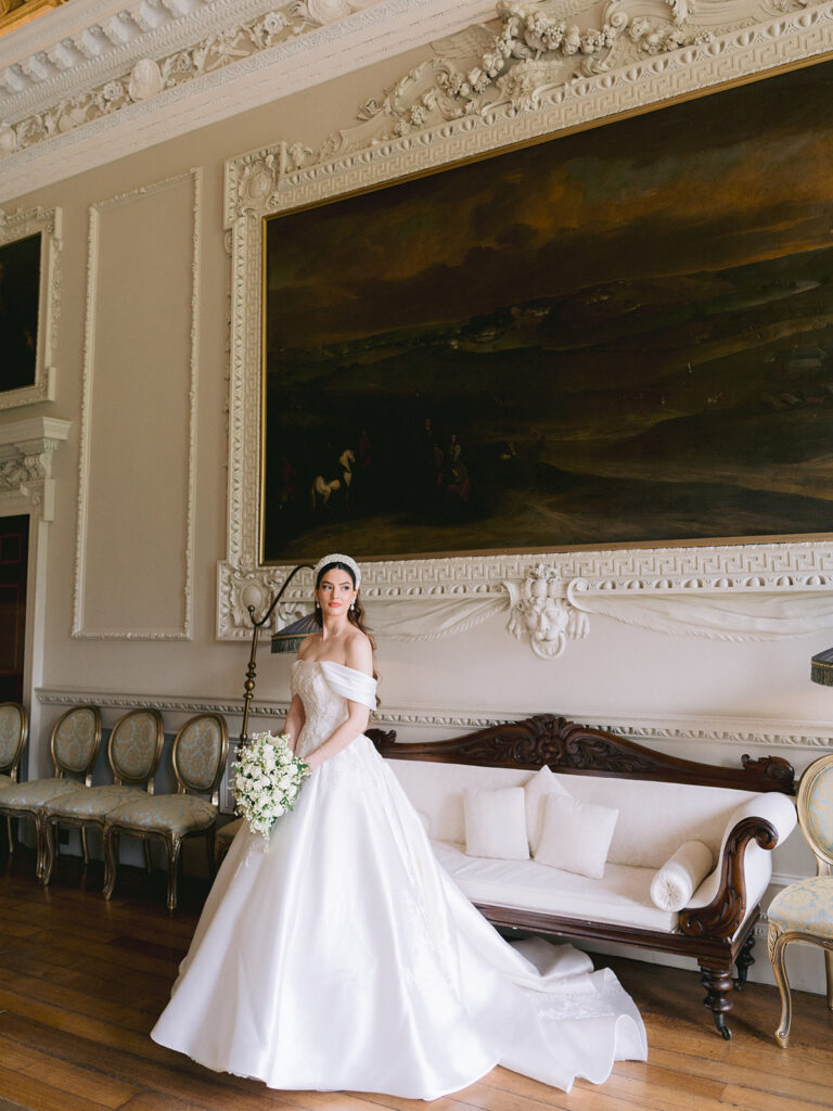 Iconic bridal portrait at Hawkstone Hall taken by Sara Cooper Photography