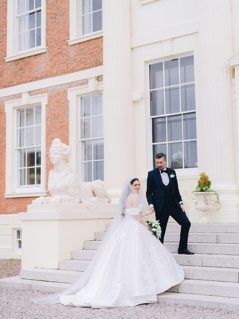 Wedding photography at Hawkstone Hall with bride and groom