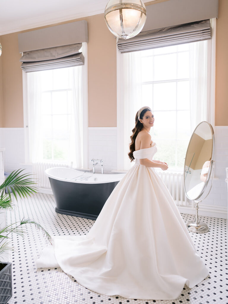 Bride getting ready in bridal suite